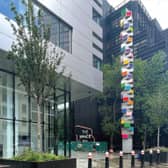 The sculpture, Chromorama, in its previous location on the Broadgate complex near Liverpool Street Station. 