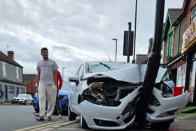 Shocking footage shows the moment a pedestrian was thrown into the air by an out on control car in a hit and run. 