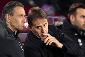 Julen Lopetegui, Manager of West Ham United, looks on prior to the Premier League match between West Ham United FC and Liverpool FC at London Stadium on December 29, 2024