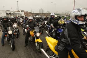 Motorbike riders depart the Ace Cafe London for the annual "Southend Shakedown", a mass motorbike ride from the iconic bikers cafe to Southend on April 13, 2009 in London