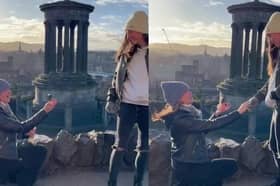 Heart-warming moment couple surprise each other during proposal.