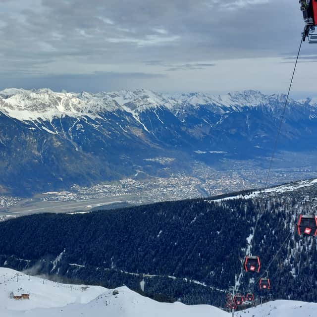 The stunning view of Innsbruck from the top of the gondola at Axamer Lizum.