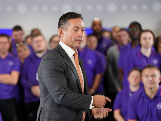Currys CEO Alex Baldock speaks during a 'PM Connect' event at the Currys Repair Centre in 2023 (Photo: JOE GIDDENS/POOL/AFP via Getty Images)