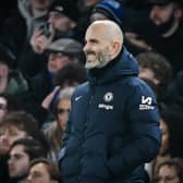 Chelsea's Italian head coach Enzo Maresca during the English Premier League football match between Chelsea and Bournemouth at Stamford Bridge in London on January 14, 2025.