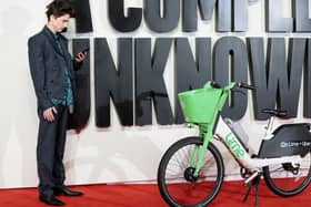 Timothee Chalamet parked his Lime Bike on the red carpet