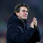 Thomas Frank, Manager of Brentford, acknowledges the fans after the Premier League match between Brentford FC and Liverpool FC at Gtech Community Stadium on January 18, 2025 in Brentford, England