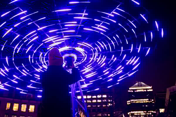An example of the Winter Lights on display at Canary Wharf. Westfield's Here We Glow display will switch on this evening. 