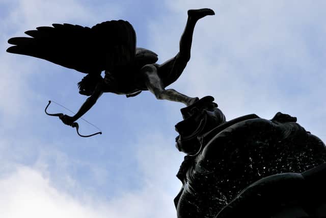 The Eros statue is shown in London's Piccadilly