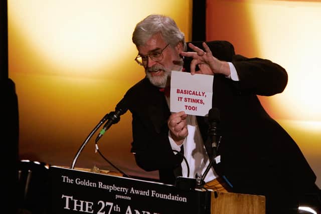Presenter John Wilson announces the winner for "Worst Picture", "Basic Instinct 2" announced as "Basically it Stinks Too" during the Razzie Awards in Hollywood, CA, 24 February 2007.