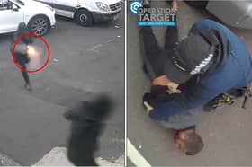 Gunman shoots victim before he’s arrested by armed police.