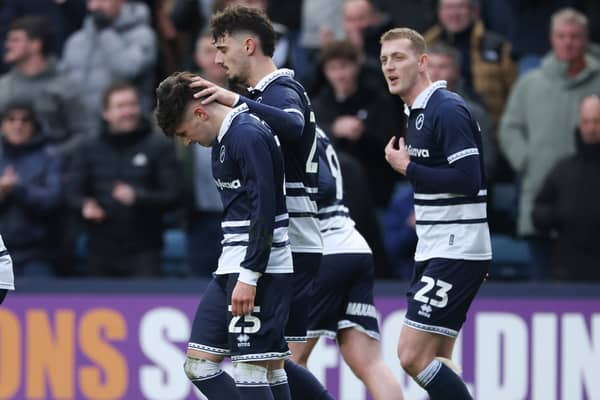 Luke Cundle celebrates scoring for Millwall.