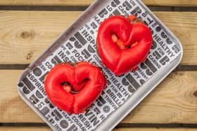 Heart-shaped bagels stuffed with strawberries and Nutella from B Bagel in London