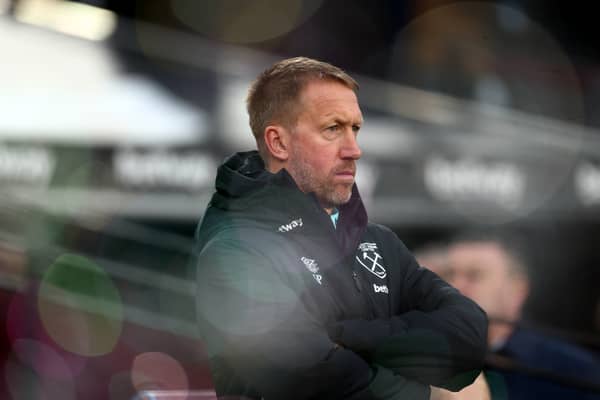 Graham Potter, Head Coach of West Ham United, looks on prior to the Premier League match between West Ham United FC and Crystal Palace FC at London Stadium on January 18, 2025 in London, England. 