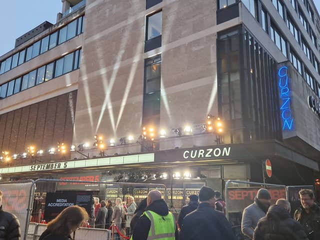 Press wait to enter Curzon Mayfair for the premiere of September 5