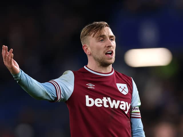 Jarrod Bowen of West Ham United reacts during the Premier League match between Chelsea FC and West Ham United FC at Stamford Bridge on February 03, 2025 in London, England