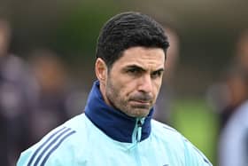 Arsenal boss Mikel Arteta watches training closely