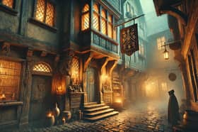 An AI illustration based on The Leaky Cauldron from Harry Potter 