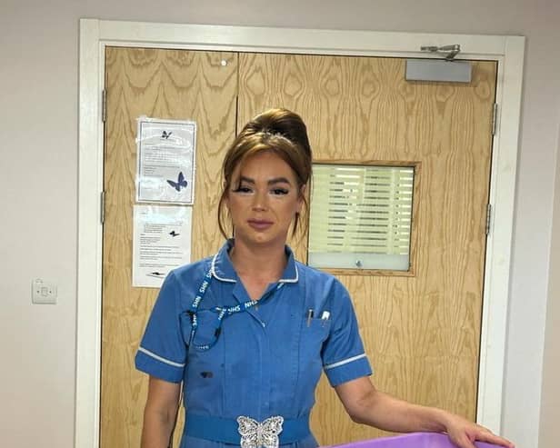 Beka Naylor at work. The NHS nurse, from Doncaster, was recovering from cancer treatment at Sheffield's Northern General Hospital when her car was stolen from outside her home. Photo: Beka Naylor/SWNS
