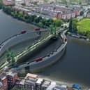Designs show two new bridges, one either side of the primary structure, in an arc design described as ‘elliptical ribbons’