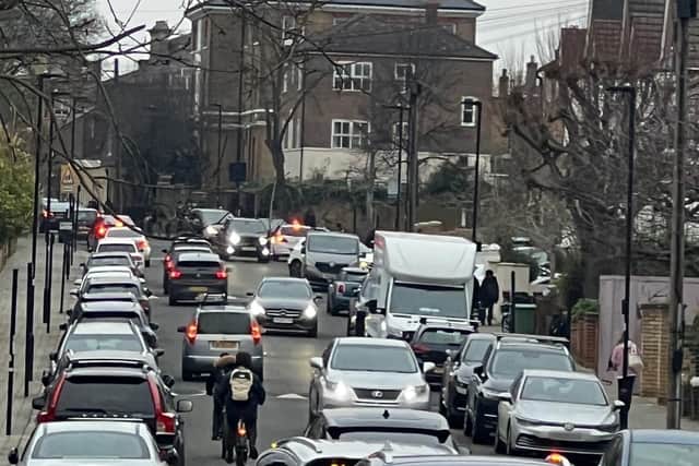 Traffic on Elms Road in Clapham, South London