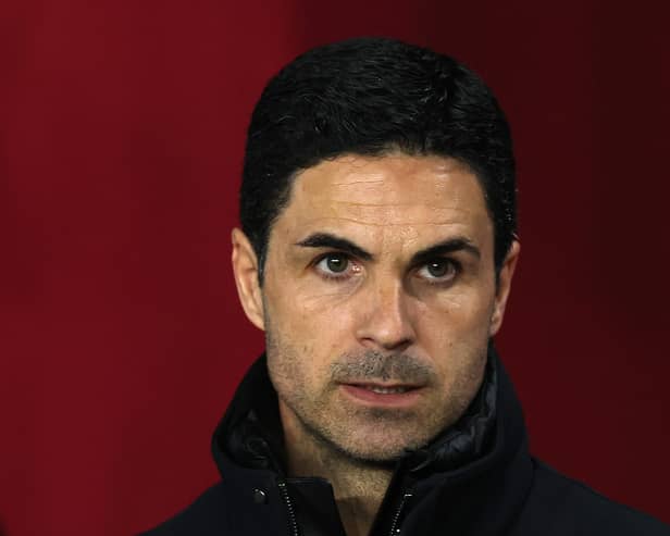 Mikel Arteta, the Arsenal manager, looks on during the Premier League match between Nottingham Forest FC and Arsenal FC at City Ground on February 26, 2025 in Nottingham, England. 