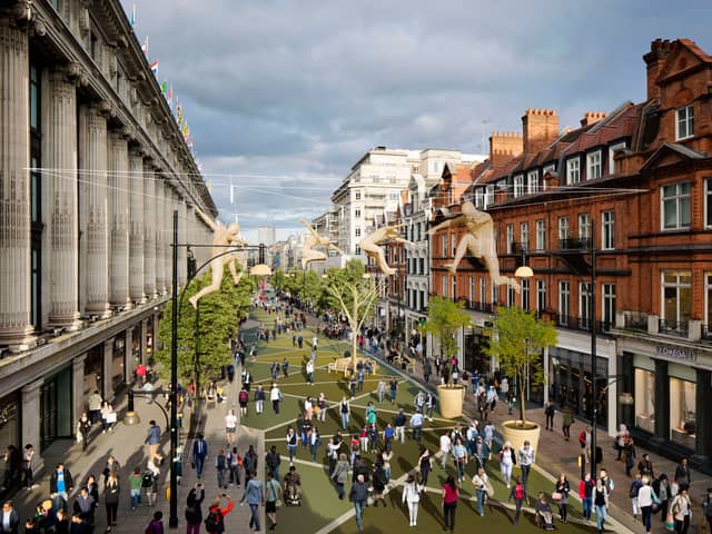 Concept art of a pedestrianised Oxford Street released by City Hall in September 2024