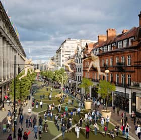Concept art of a pedestrianised Oxford Street released by City Hall in September 2024