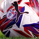 A general view of a Puma EFL match ball prior to the Sky Bet Championship match between Sheffield Wednesday FC and Sunderland AFC at Hillsborough on February 28, 2025 in Sheffield, England.