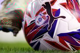 A general view of a Puma EFL match ball prior to the Sky Bet Championship match between Sheffield Wednesday FC and Sunderland AFC at Hillsborough on February 28, 2025 in Sheffield, England.