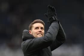 Fabian Huerzeler, Manager of Brighton & Hove Albion, applauds the fans following the team's victory during the Emirates FA Cup Fifth Round match between Newcastle United and Brighton & Hove Albion at St James' Park on March 02, 2025 in Newcastle upon Tyne, England. (