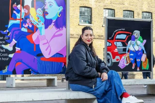 Hanna Benihoud poses with her creations in Granary Square