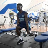 Bukayo Saka of Arsenal during a training session at NAS Sports Complex on February 11, 2025 in Dubai, United Arab Emirates.