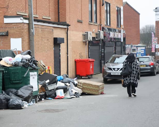 Rubbish piled up on Beach Road in Sparkhill Birmingham