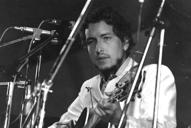 American singer-songwriter Bob Dylan in concert at the Isle of Wight Pop Festival in 1969 - a year before the first Glastonbury Festival.