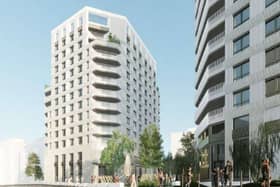 How the Stratford High Street flats and cafe development will look from the Bow Back River
