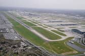 An empty runway at Heathrow Airport today 