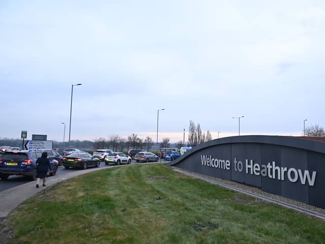 The scene near Heathrow airport terminal 5 which has been shut due to an electrical fire