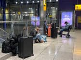 Stranded passengers at Heathrow Terminal 5 in London