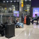 Stranded passengers at Heathrow Terminal 5 in London
