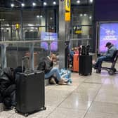 Stranded passengers at Heathrow Terminal 5 in London