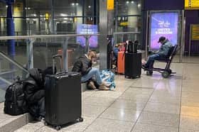 Stranded passengers at Heathrow Terminal 5 in London