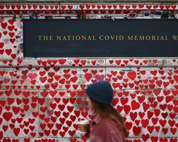 The National Covid Memorial War on the embankment on the south side of the River Thames