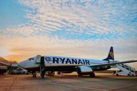 A RyanAir plane on the runway at Stansted Airport