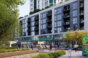 An artist's impression of how the hotel and homes at Camberwell Green, South London could look