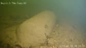 The WW2 bomb found by Adam Makewell and his son Cameron Makewell in the River Ure in Yorkshire.