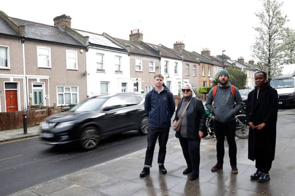 Hither Green residents are fed-up of dangerous parking and driving on Sandhurst Road. From left: Nat, Ann Coppinger, Matthew Sparkes and Shi
