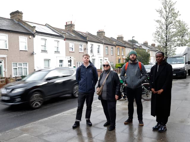 Hither Green residents are fed-up of dangerous parking and driving on Sandhurst Road. From left: Nat, Ann Coppinger, Matthew Sparkes and Shi