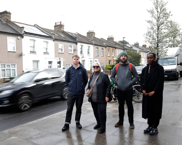Hither Green residents are fed-up of dangerous parking and driving on Sandhurst Road. From left: Nat, Ann Coppinger, Matthew Sparkes and Shi