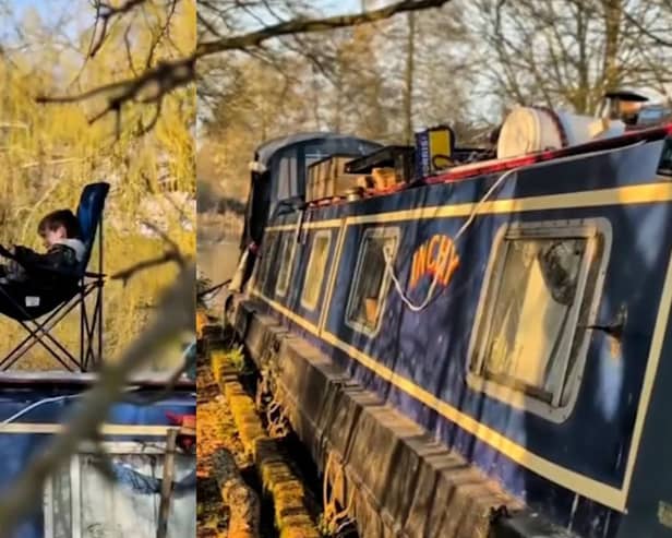 A dad is raising his sons on boats - with 'cinema' and study nook.