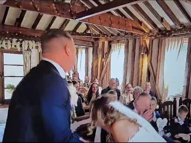 A groom accidently mixing up his words whilst saying his vows.